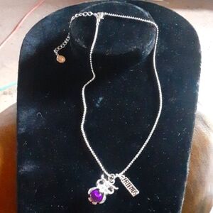 Silver Tone Necklace with Purple Gemstone Pendant